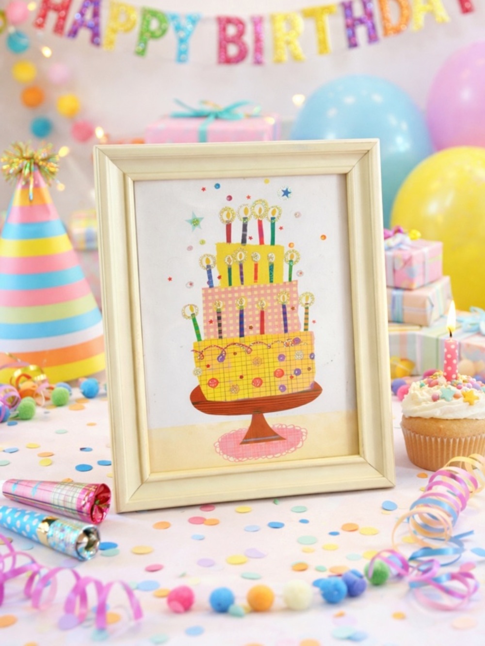 Vintage Framed Birthday Cake